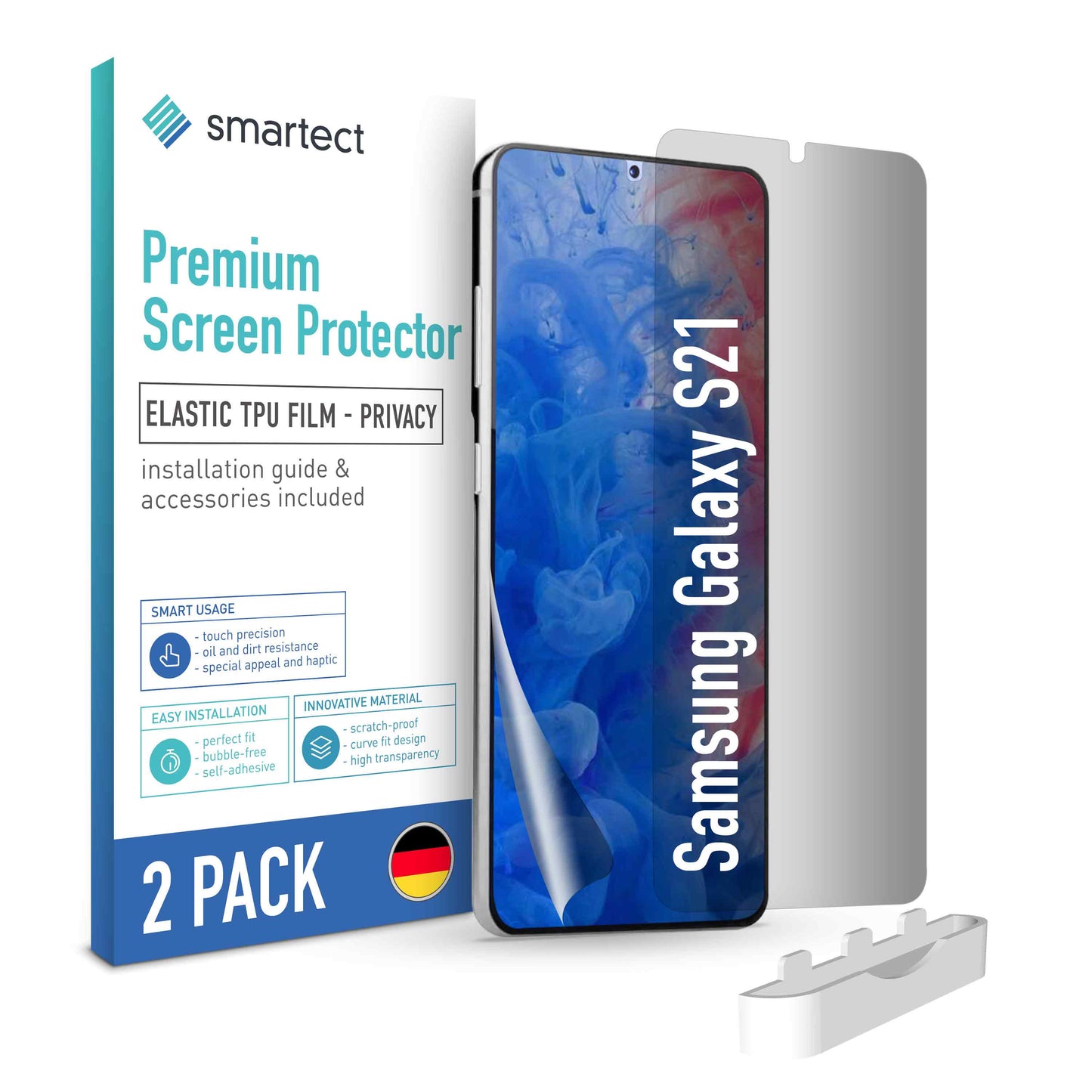smartect TPU Schutzfolie Privacy für Samsung Galaxy S21, 2 x Front