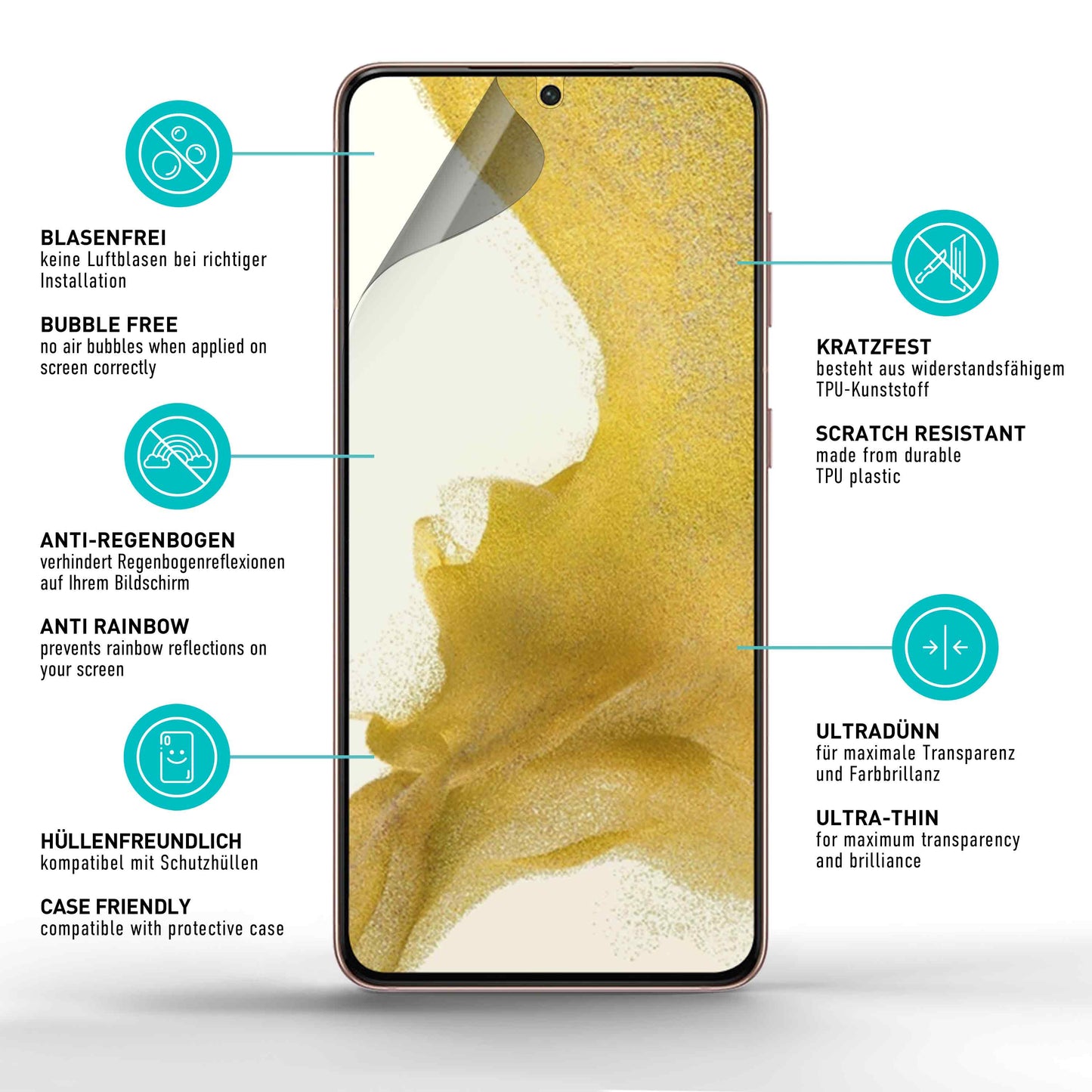 smartect TPU Schutzfolie Privacy für Samsung Galaxy S22, 2 x Front