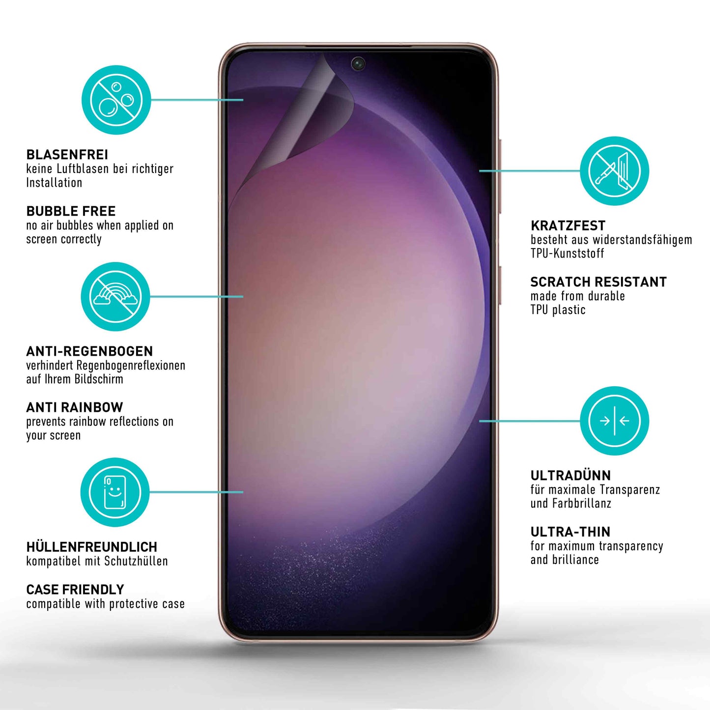 smartect TPU Schutzfolie Privacy für Samsung Galaxy S23, 2 x Front