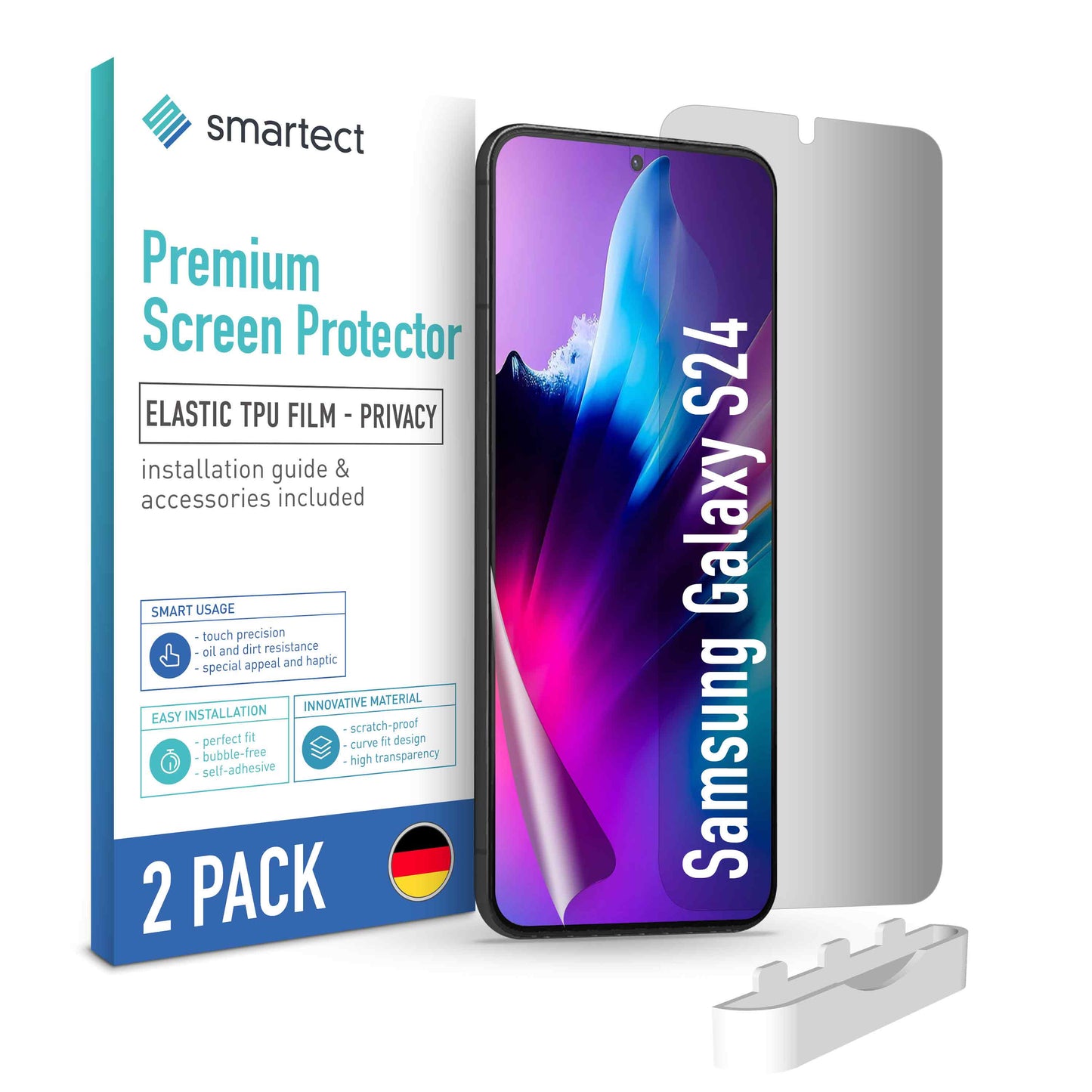 smartect TPU Schutzfolie Privacy für Samsung Galaxy S24, 2 x Front
