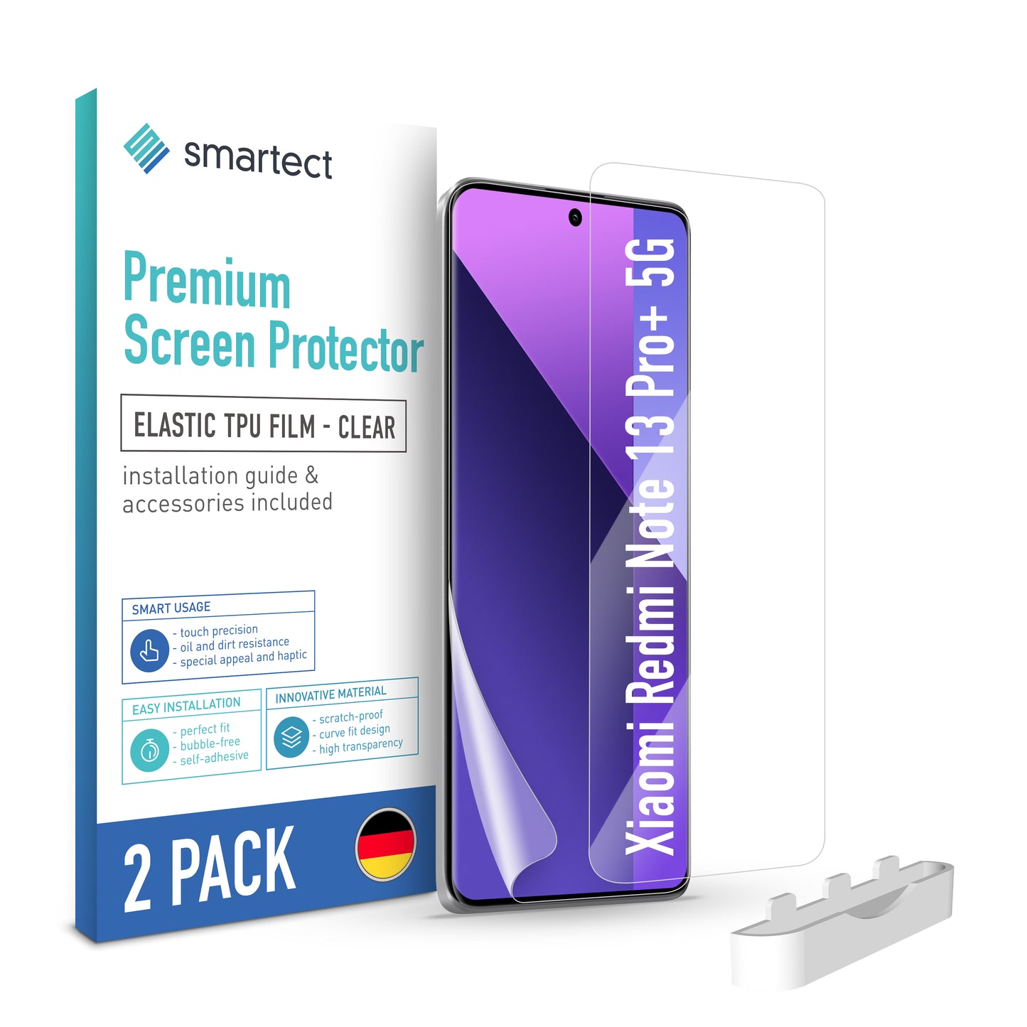smartect TPU Schutzfolie Klar für Xiaomi Redmi Note 13 Pro+ 5G, 2 x Front