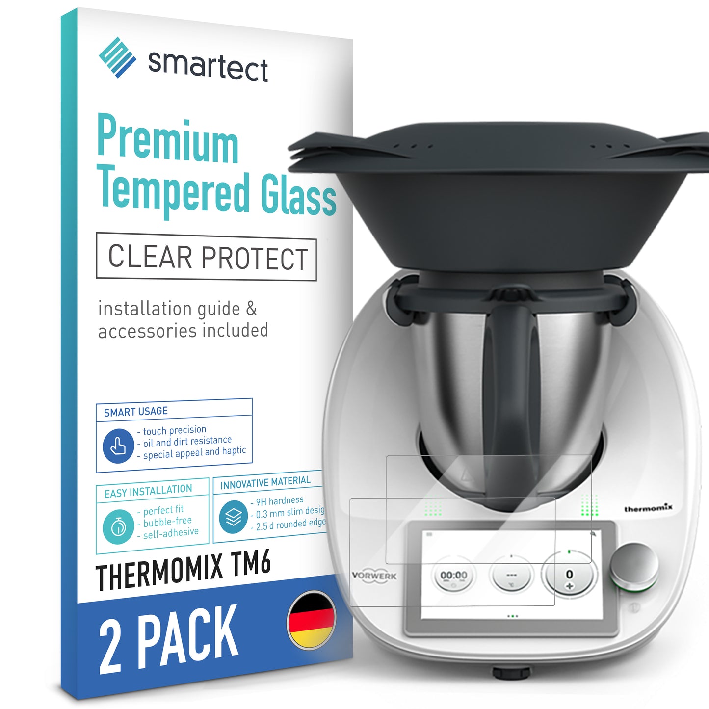 smartect Schutzglas Klar für Thermomix TM6, 2 Stück