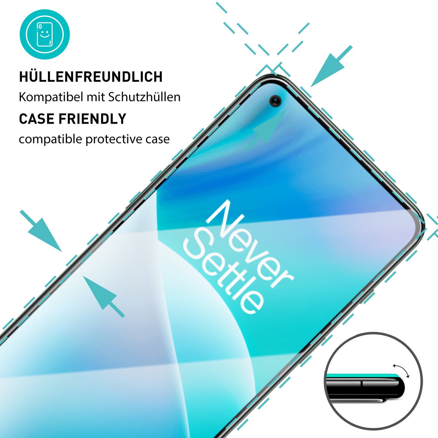 smartect Schutzglas Klar für OnePlus Nord 2T 5G, 3 x Front + 3 x Cam