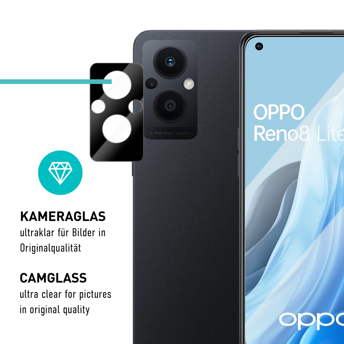 smartect Schutzglas Klar für Oppo Reno 8 Lite, 3 x Front + 3 x Cam