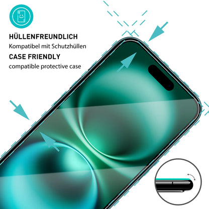 smartect Schutzglas Klar für iPhone 16, 3 x Front + 3 x Cam + Positionierhilfe