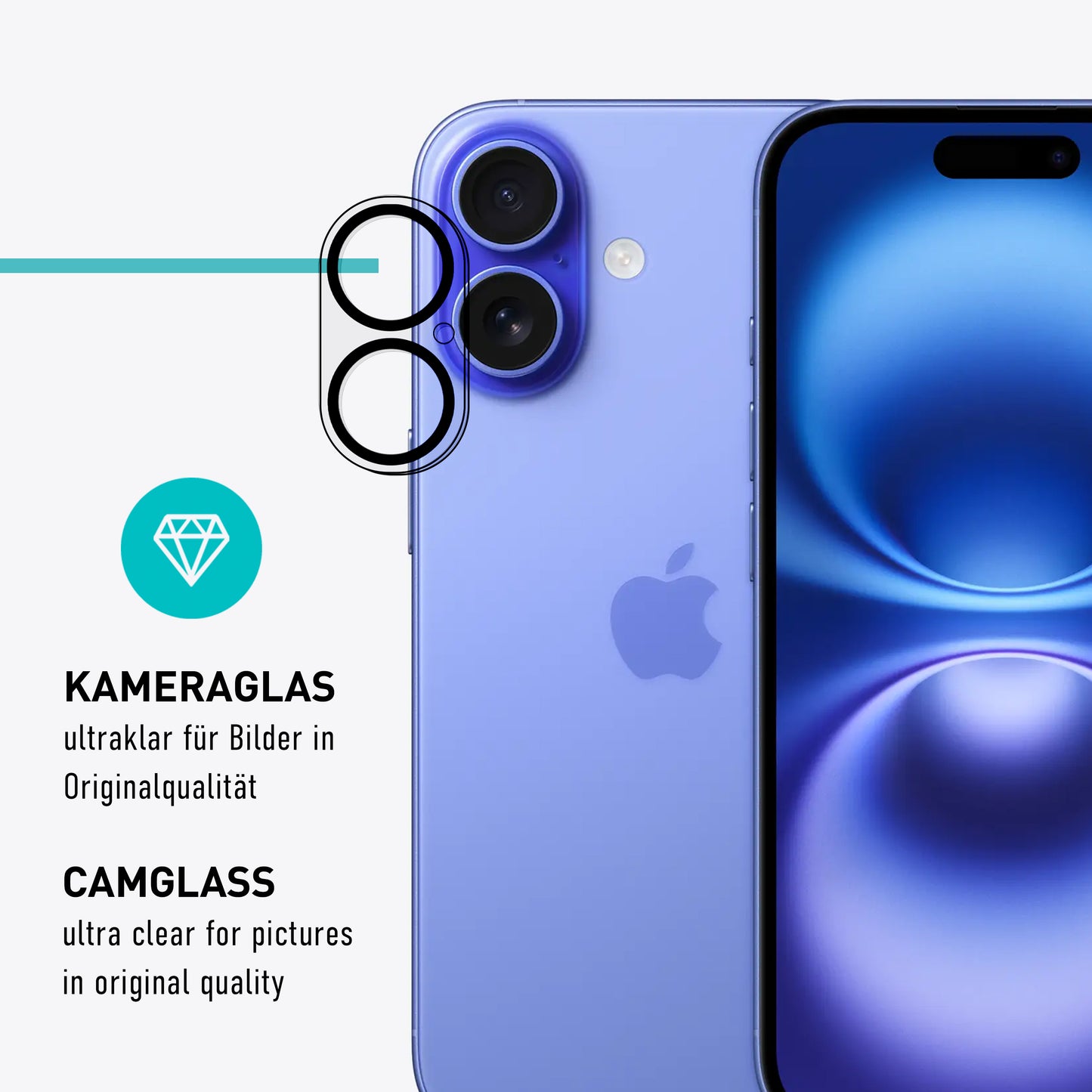 smartect Schutzglas Klar für iPhone 16 Plus, 3 x Front + 3 x Cam + Positionierhilfe