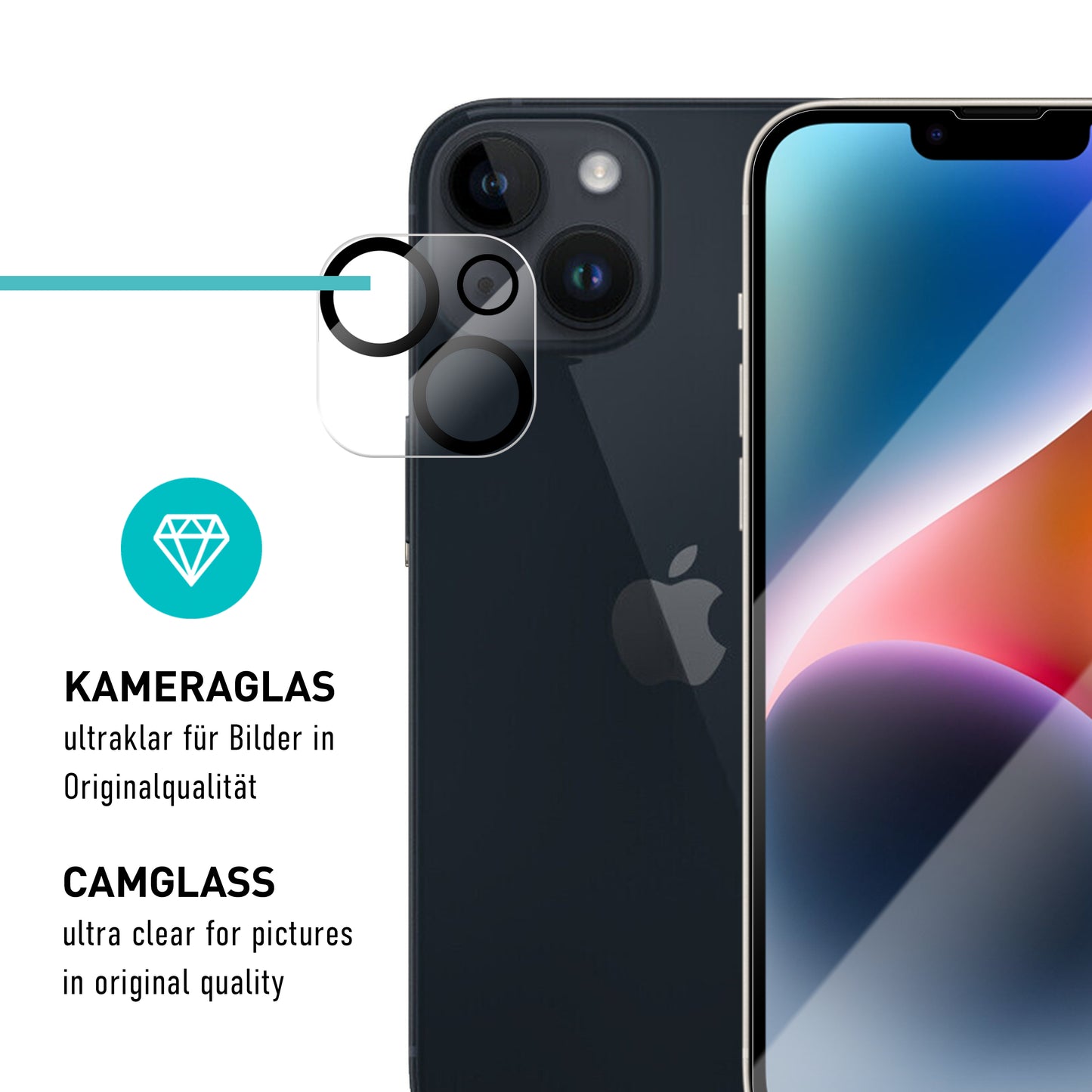 smartect Schutzglas Klar für iPhone 14, 3 x Front + 3 x Cam + Positionierhilfe