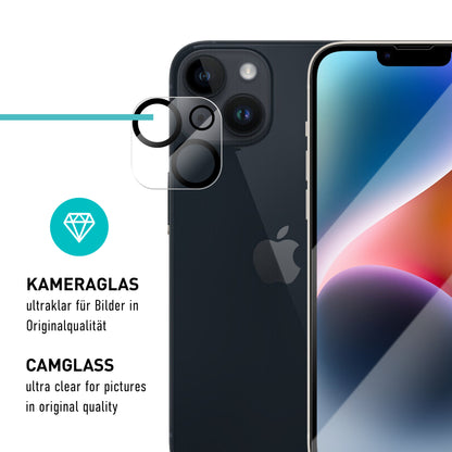 smartect Schutzglas Klar für iPhone 14, 3 x Front + 3 x Cam + Positionierhilfe