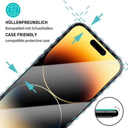 smartect Schutzglas Klar für iPhone 14 Pro, 3 x Front + 3 x Cam + Positionierhilfe