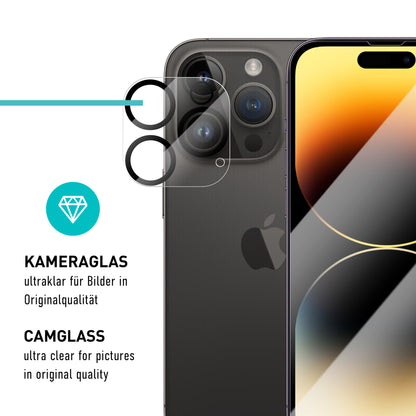 smartect Schutzglas Klar für iPhone 14 Pro, 3 x Front + 3 x Cam + Positionierhilfe