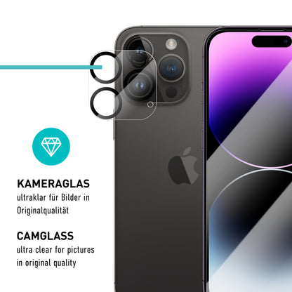 smartect Schutzglas Klar für iPhone 14 Pro Max, 3 x Front + 3 x Cam + Positionierhilfe