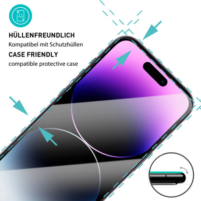 smartect Schutzglas Klar für iPhone 14 Pro Max, 3 x Front + 3 x Cam + Positionierhilfe