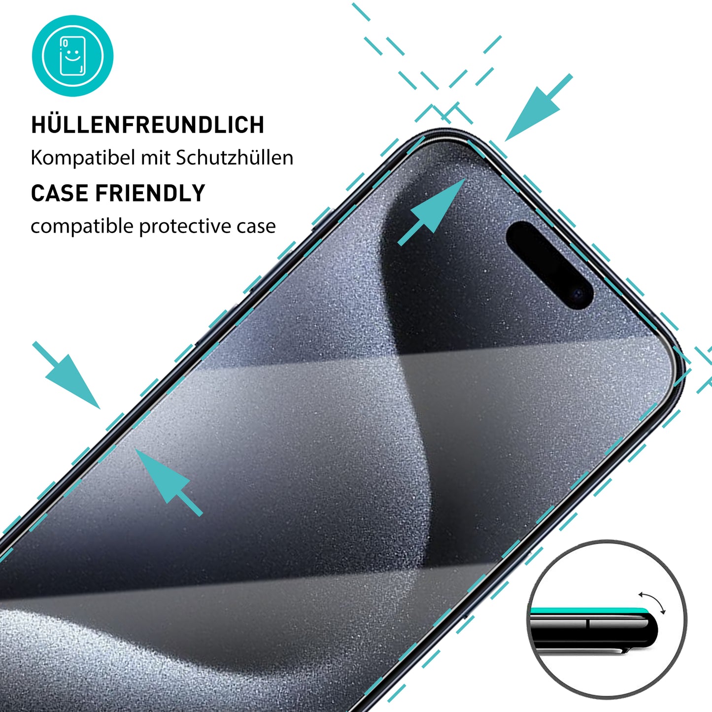 smartect Schutzglas Klar für iPhone 15 Pro, 3 x Front + 3 x Cam + Positionierhilfe