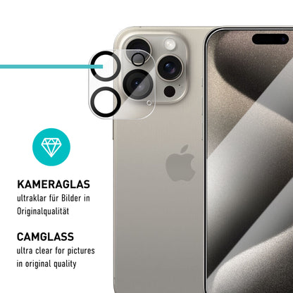 smartect Schutzglas Klar für iPhone 15 Pro Max, 3 x Front + 3 x Cam + Positionierhilfe