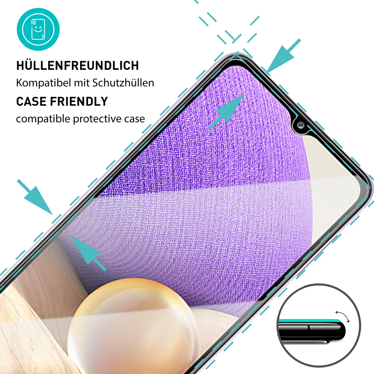 smartect Schutzglas Klar für Samsung Galaxy A32 5G, 3 x Front + 3 x Cam