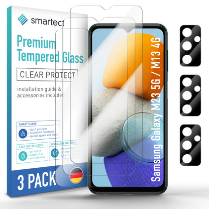 smartect Schutzglas Klar für Samsung Galaxy M23 5G / M13 4G, 3 x Front + 3 x Cam