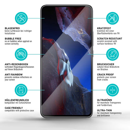 smartect Schutzglas Klar für Xiaomi Poco F5 Pro 5G, 3 x Front + 3 x Cam