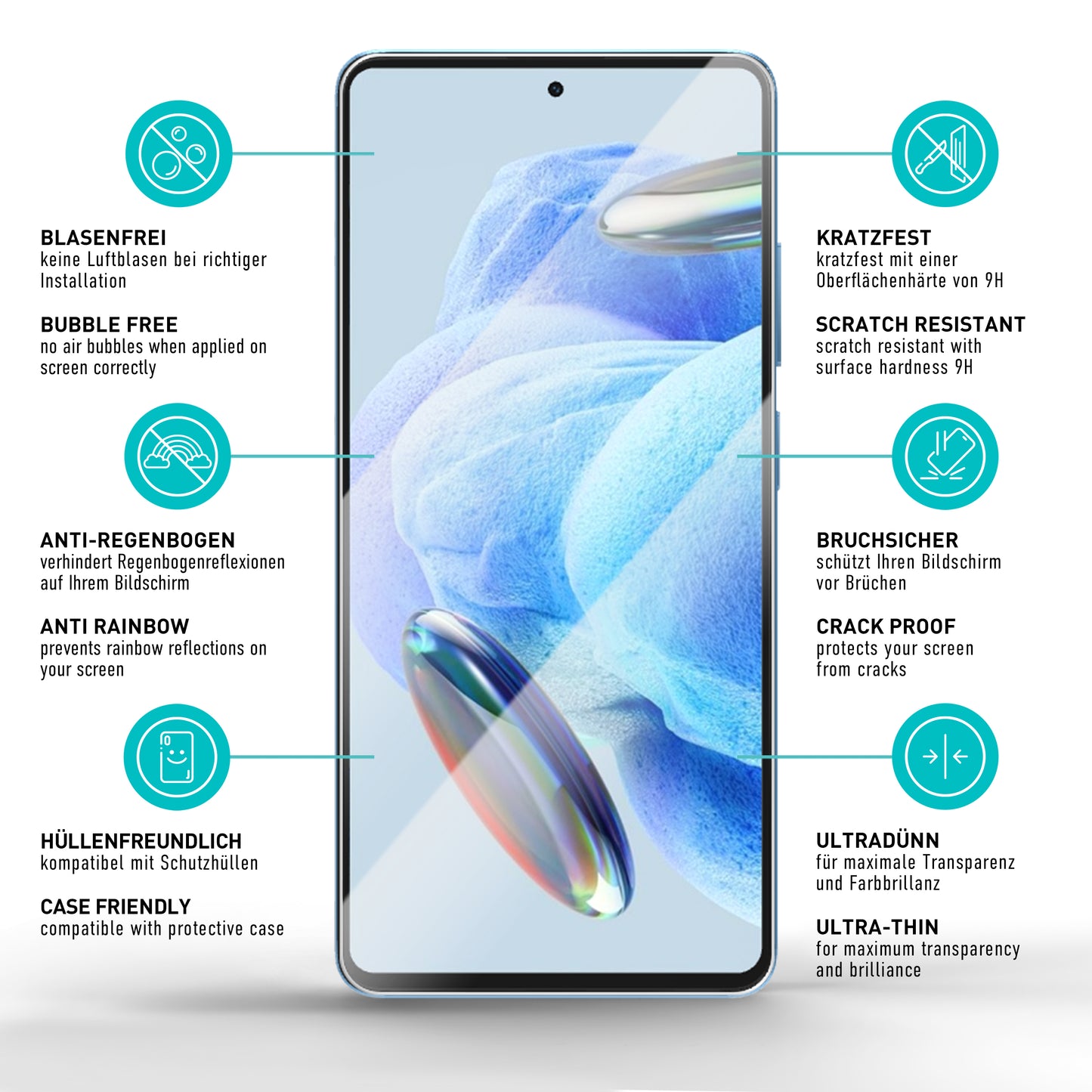 smartect Schutzglas Klar für Xiaomi Redmi Note 12 Pro 5G / 12 Pro Plus, 3 x Front + 3 x Cam