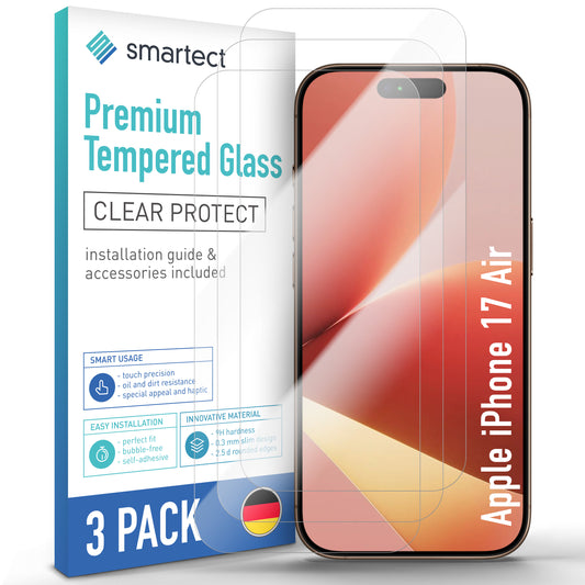 smartect Schutzglas Klar für Apple iPhone 17 Air, 3 Stück