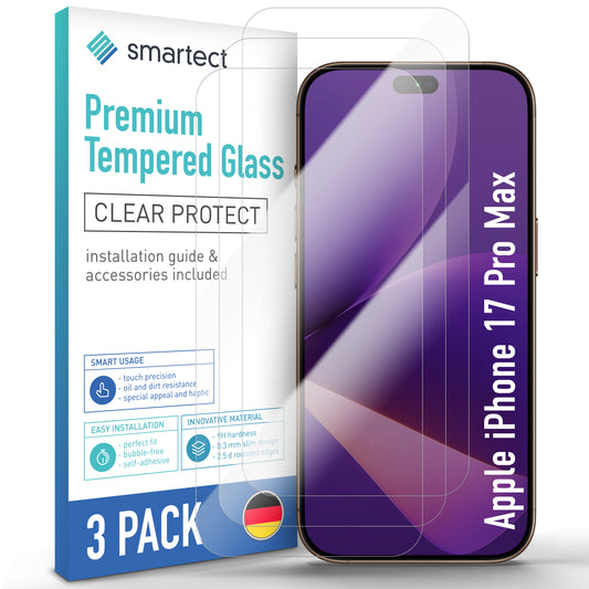 smartect Schutzglas Klar für Apple iPhone 17 Pro Max, 3 Stück