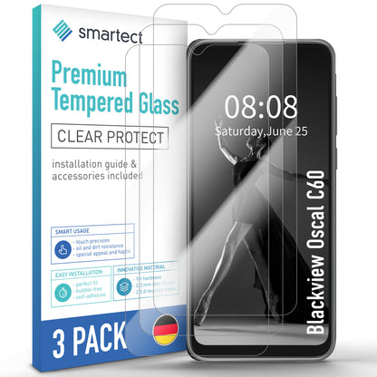 smartect Schutzglas Klar für Blackview Oscal C60, 3 Stück