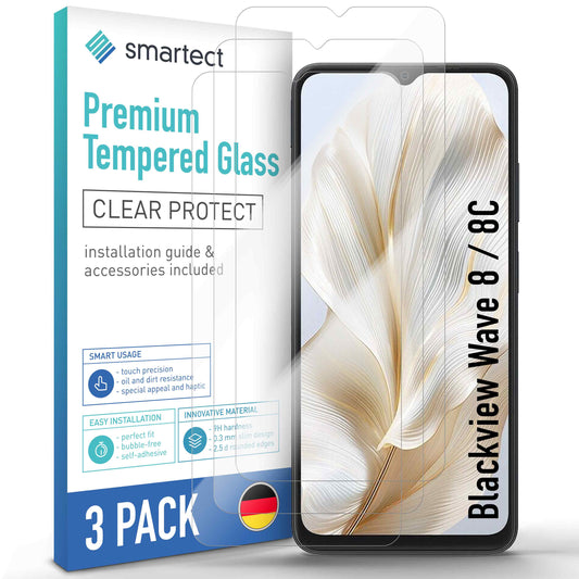 smartect Schutzglas Klar für Blackview Wave 8 / 8C, 3 Stück