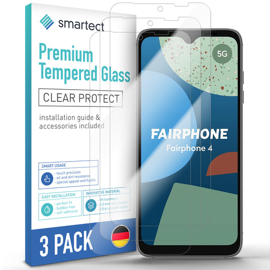 smartect Schutzglas Klar für Fairphone 4 (Camera Cutout), 3 Stück