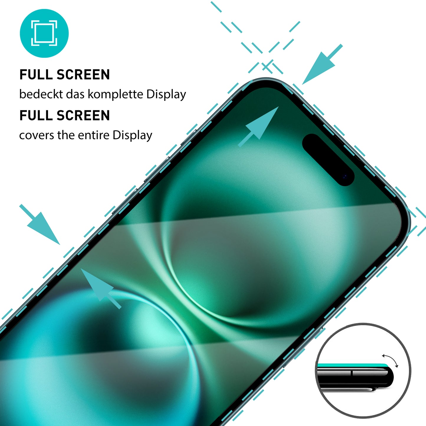 smartect Schutzglas Full Screen für iPhone 16, 2 Stück + Positionierhilfe