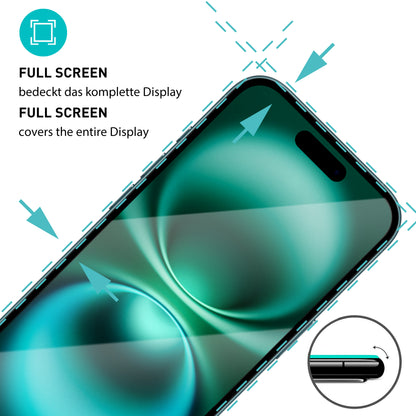 smartect Schutzglas Full Screen für iPhone 16, 2 Stück + Positionierhilfe