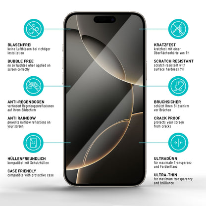 smartect Schutzglas Full Screen für iPhone 16 Pro Max, 2 Stück + Positionierhilfe