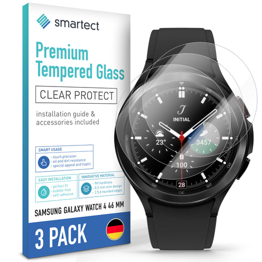 smartect Schutzglas Klar für Samsung Galaxy Watch 4 46 mm, 3 Stück