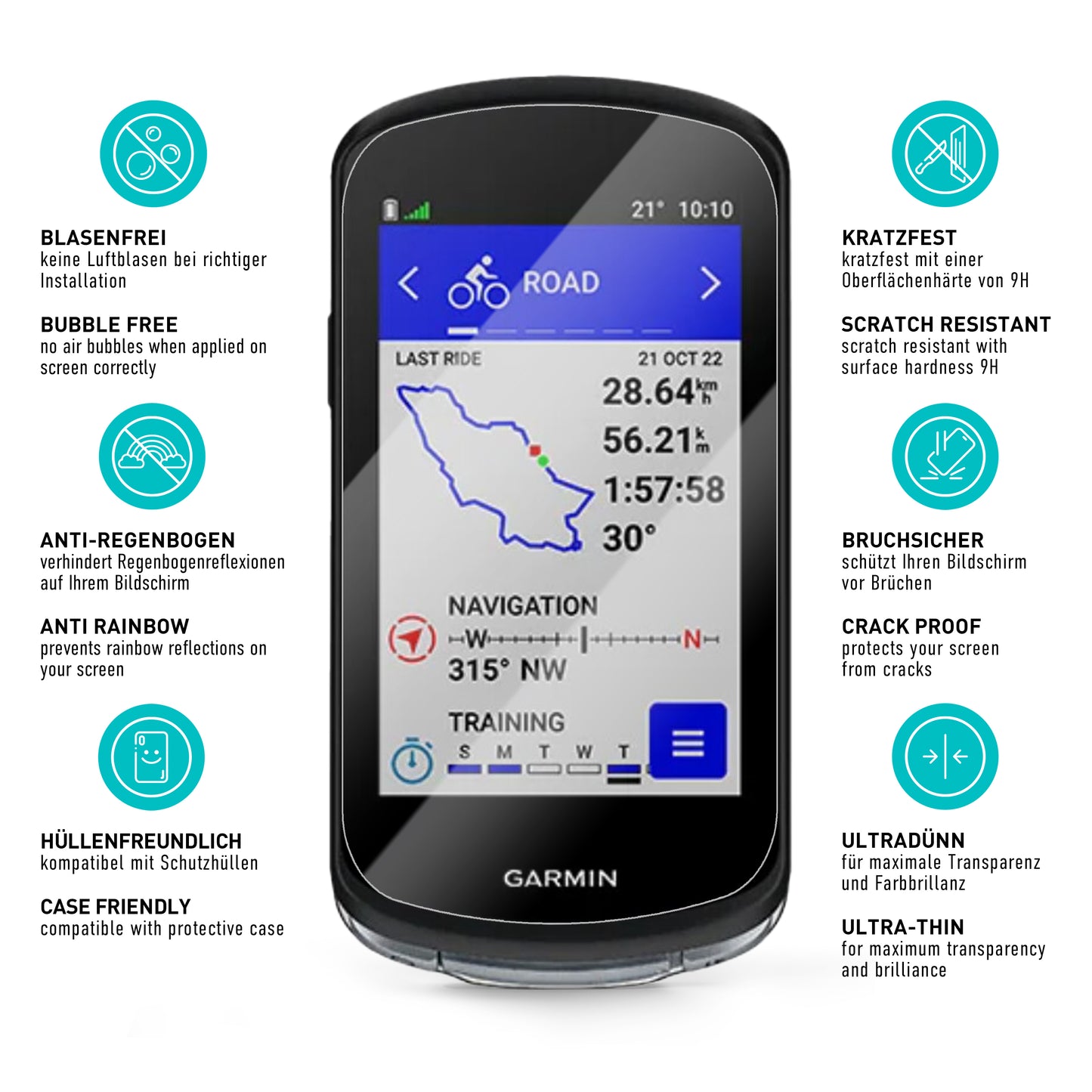 smartect Schutzglas Klar für Garmin Edge 1040 / 1040 Solar, 3 Stück