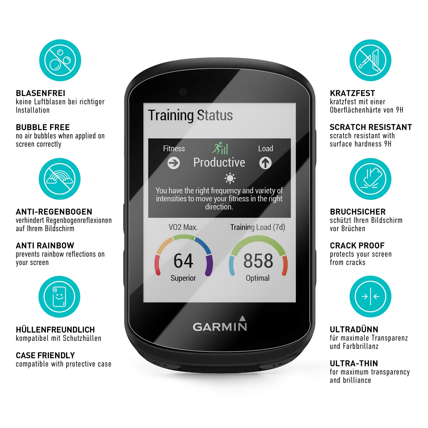 smartect Schutzglas Klar für Garmin Edge 530 / 830, 3 Stück