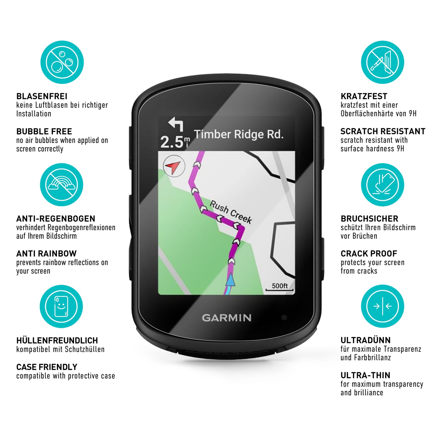 smartect Schutzglas Klar für Garmin Edge 540 / 540 Solar / 840 / 840 Solar, 3 Stück