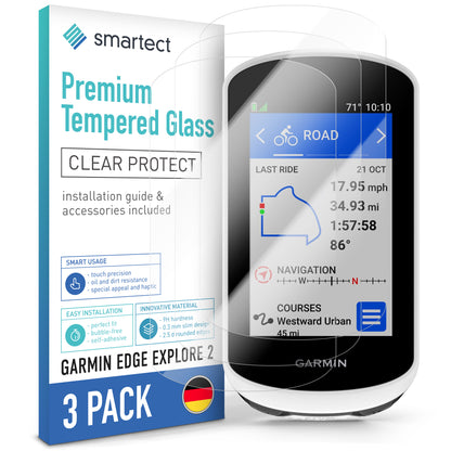 smartect Schutzglas Klar für Garmin Edge Explore 2, 3 Stück