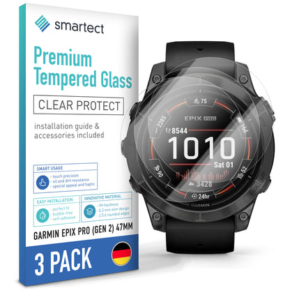 smartect Schutzglas Klar für Garmin Epix Pro (Gen2) 47mm, 3 Stück