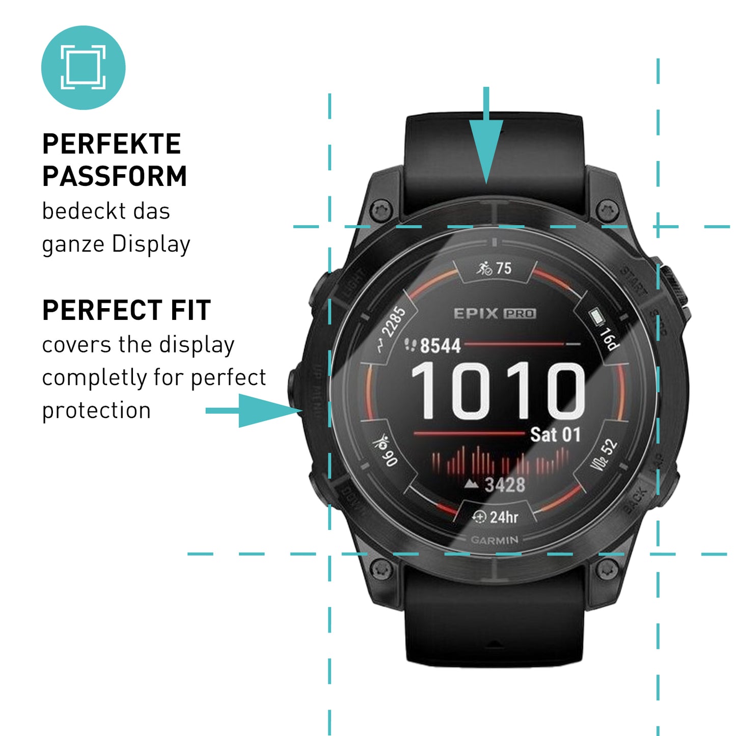 smartect Schutzglas Klar für Garmin Epix Pro (Gen2) 47mm, 3 Stück