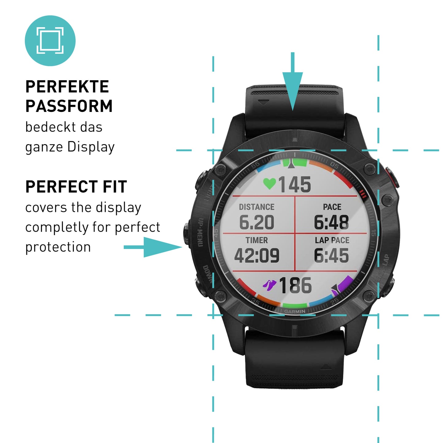 smartect Schutzglas Klar für Garmin Fenix 6 / Fenix 6 Pro (NOT 6s, 6s PRO, 6X PRO), 3 Stück