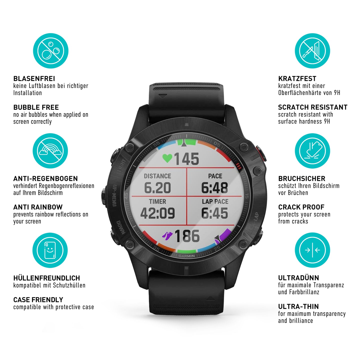 smartect Schutzglas Klar für Garmin Fenix 6 / Fenix 6 Pro (NOT 6s, 6s PRO, 6X PRO), 3 Stück