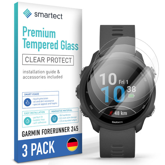 smartect Schutzglas Klar für Garmin Forerunner 245, 3 Stück