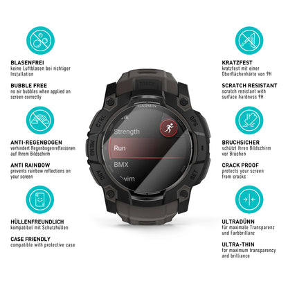 smartect Schutzglas Klar für Garmin Instinct 3 AMOLED 50 mm, 3 Stück