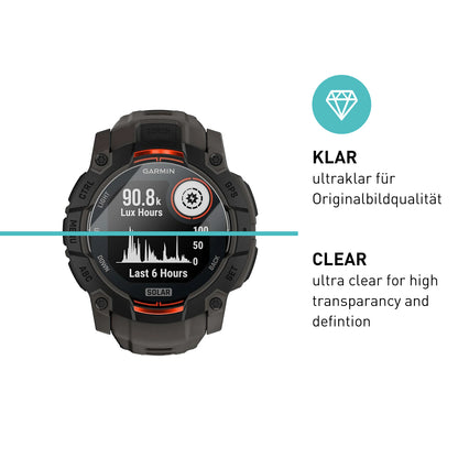 smartect Schutzglas Klar für Garmin Instinct 3 Solar 45 mm, 3 Stück