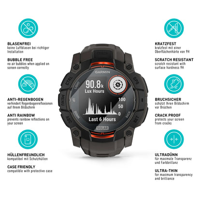 smartect Schutzglas Klar für Garmin Instinct 3 Solar 45 mm, 3 Stück