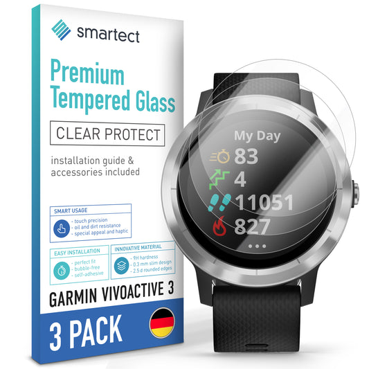 smartect Schutzglas Klar für Garmin Vivoactive 3, 3 Stück
