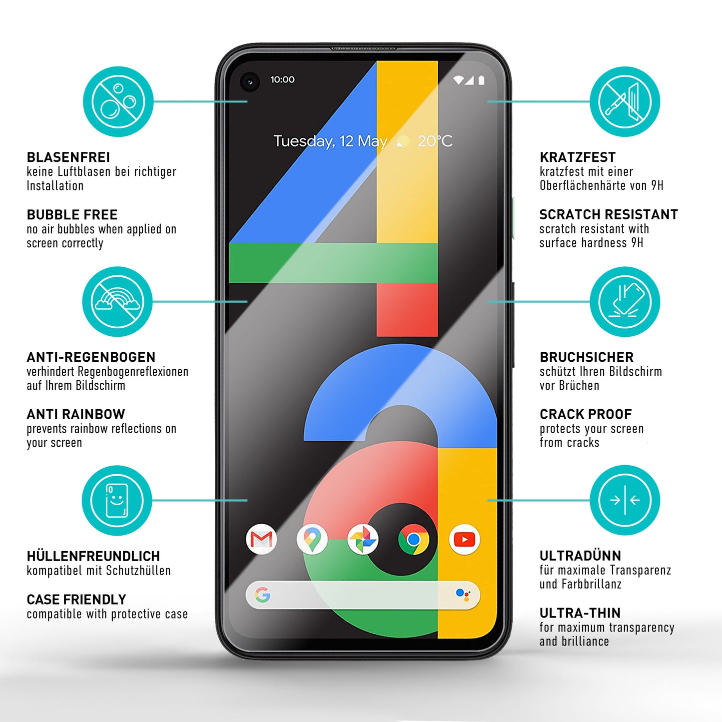 smartect Schutzglas Klar für Google Pixel 4a 4G, 3 Stück