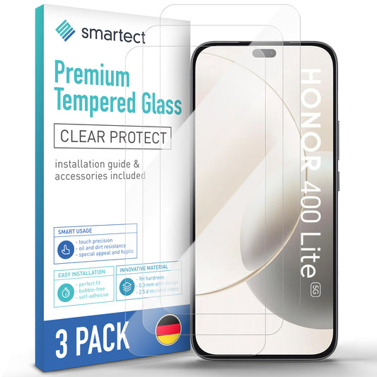 smartect Schutzglas Klar für Honor 400 Lite 5G, 3 Stück