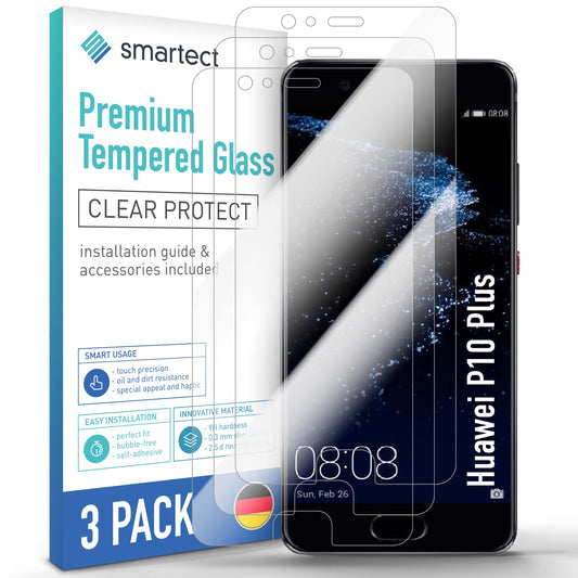 smartect Schutzglas Klar für Huawei P10 Plus, 3 Stück