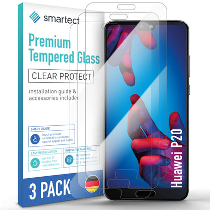 smartect Schutzglas Klar für Huawei P20, 3 Stück