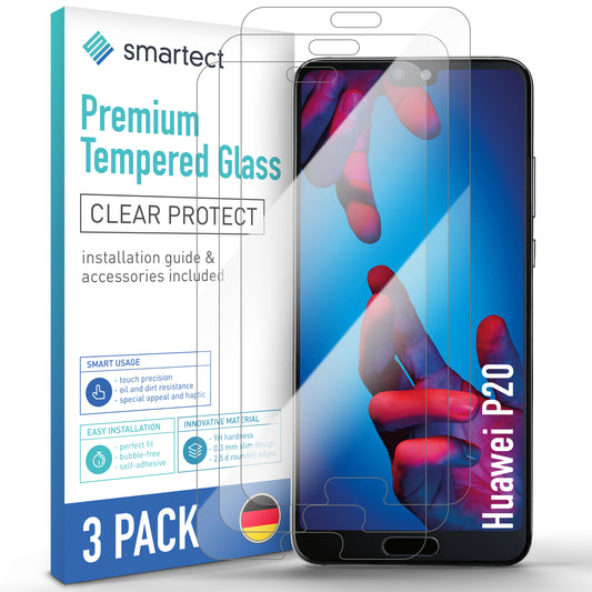 smartect Schutzglas Klar für Huawei P20, 3 Stück