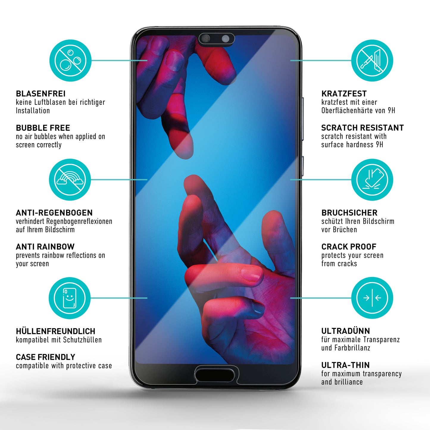 smartect Schutzglas Klar für Huawei P20, 3 Stück